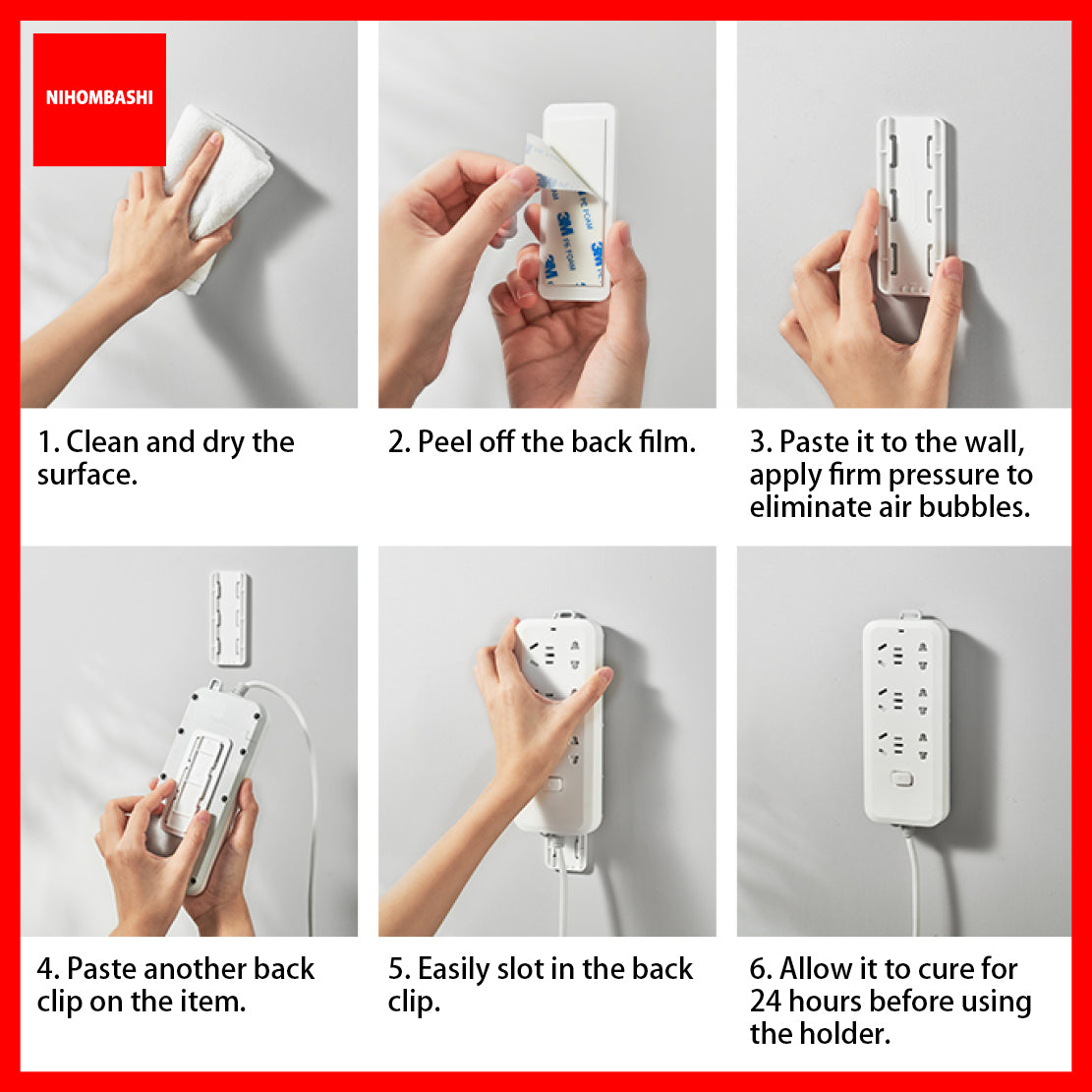 Power Strip Holder Wall Mounted No Drill Adhesive Cable Extender Organizer