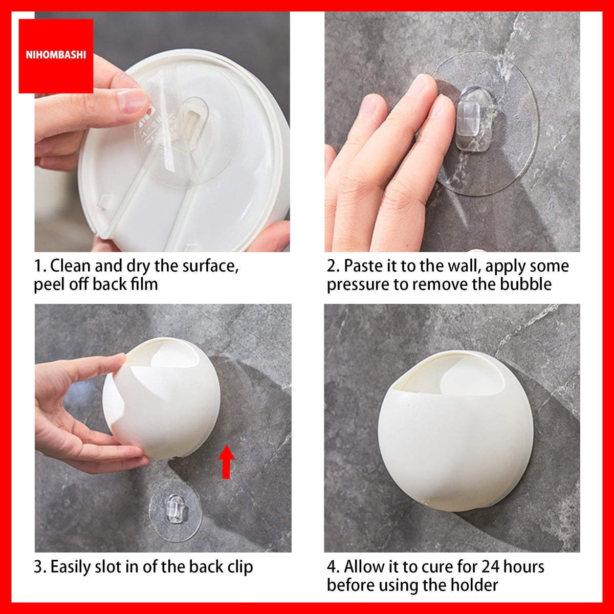 Toothbrush Holder Wall Mounted No Punch Adhesive with Drainage