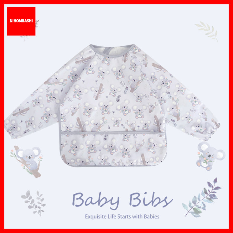 Long Sleeve Baby Weaning Bib with Pocket, Stain Resistant Feeding Smock