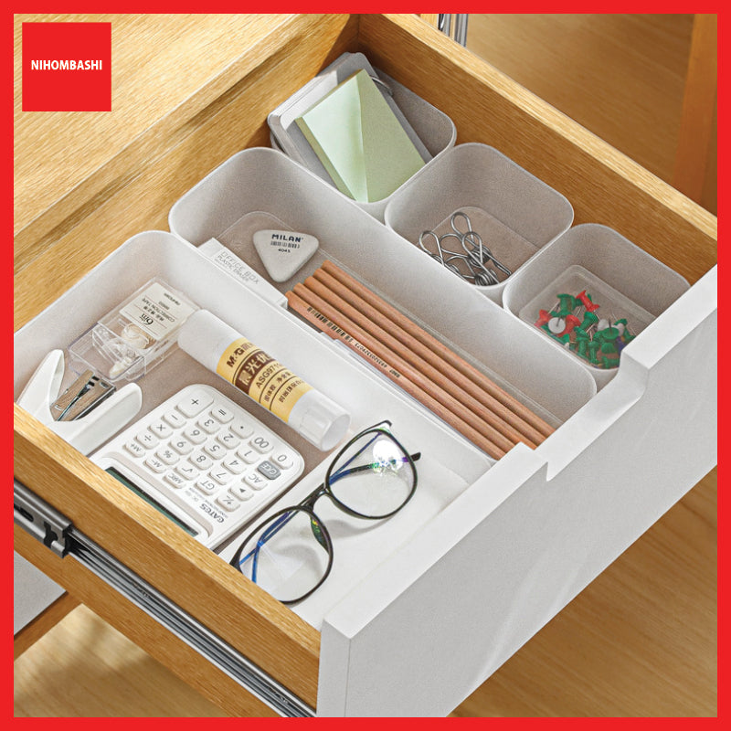 Drawer Organizer Tray, Semi Clear Plastic Divider Box for Makeup and Stationery