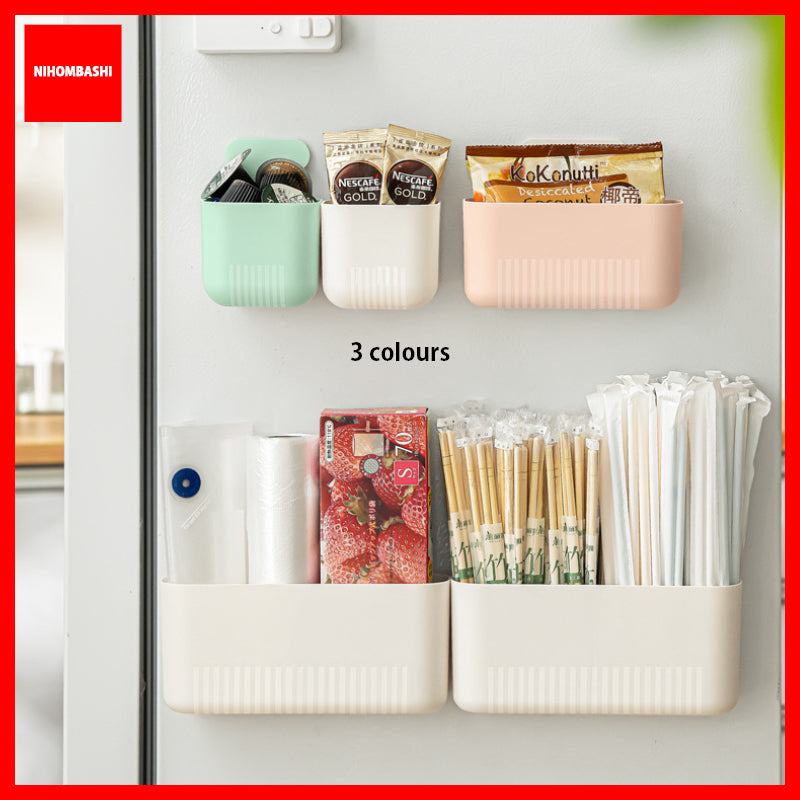 Magnetic Fridge Organizer Box, Kitchen Wall Holder with Adhesive Tape