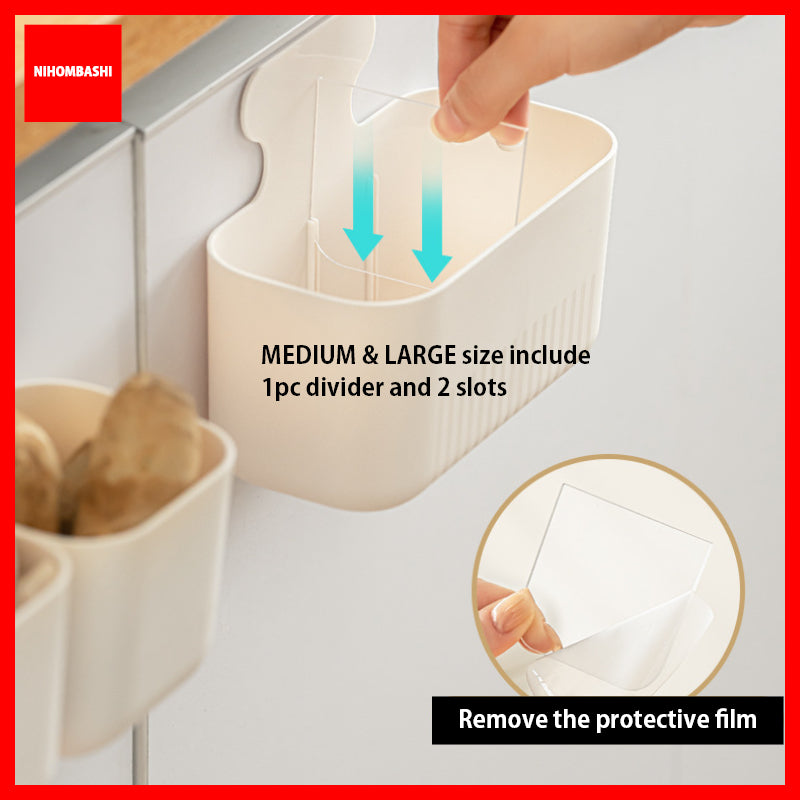 Magnetic Fridge Organizer Box, Kitchen Wall Holder with Adhesive Tape