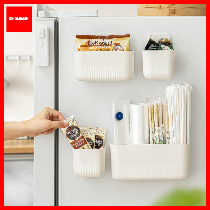 Magnetic Fridge Organizer Box, Kitchen Wall Holder with Adhesive Tape