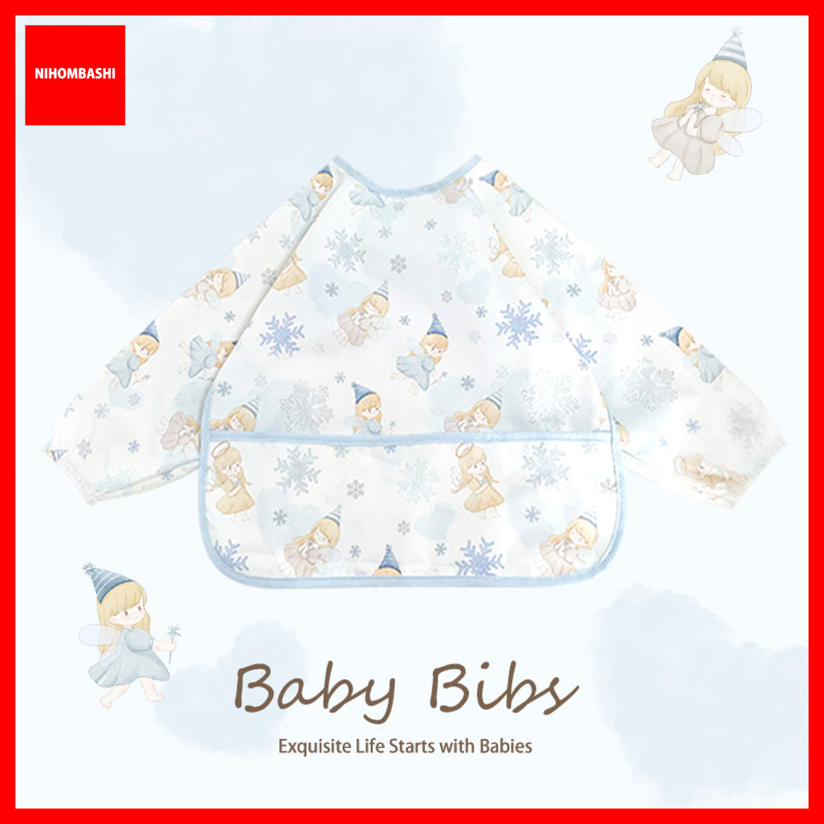 Long Sleeve Baby Weaning Bib with Pocket, Stain Resistant Feeding Smock