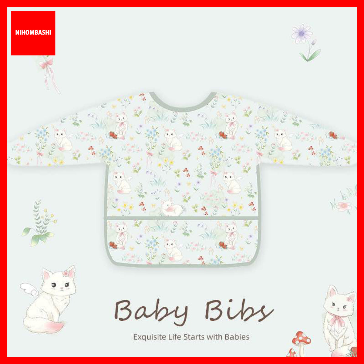 Long Sleeve Baby Weaning Bib with Pocket, Stain Resistant Feeding Smock