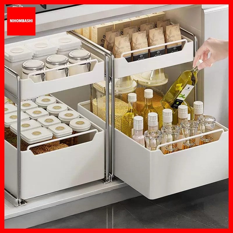 Stainless Steel Under Cabinet Pull Out Drawer Storage Rack Heavy Duty Kitchen Cabinet Organizer Sliding Shelf