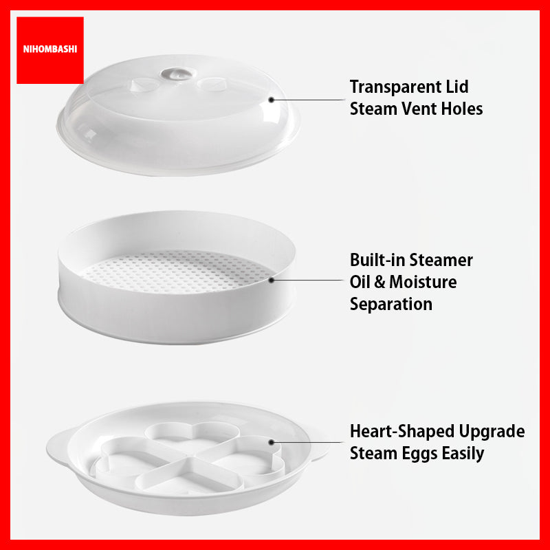 Microwave Steamer with Lid for Buns, Fish & Eggs, Single or 2-Tier