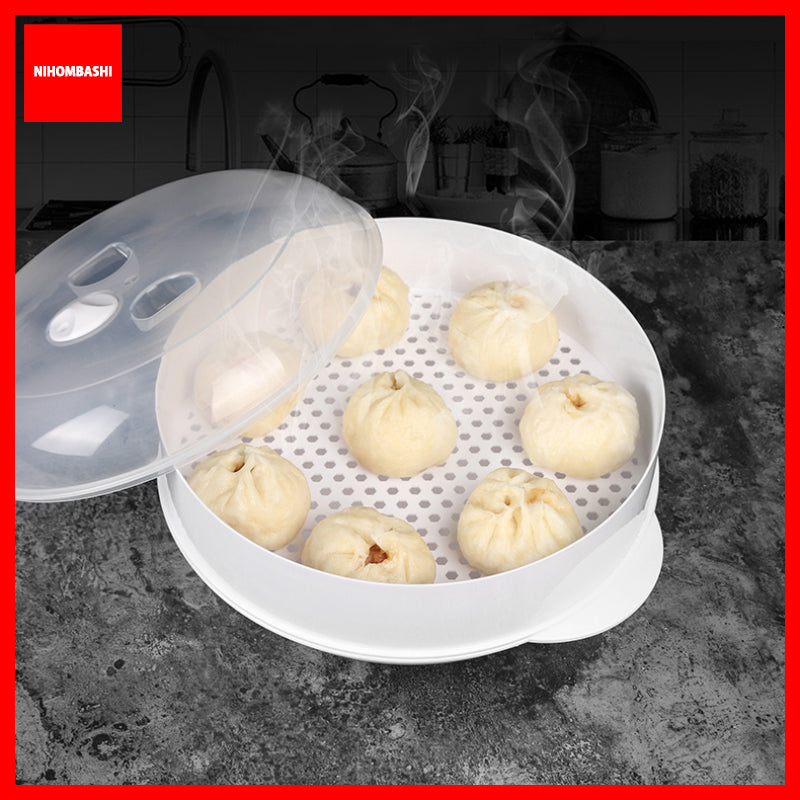 Microwave Steamer with Lid for Buns, Fish & Eggs, Single or 2-Tier