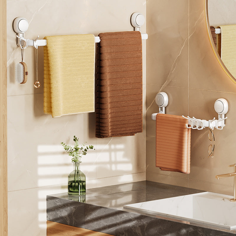 Suction Cup Bathroom Towel Rack with 5 Hooks, No Drill Adjustable Length