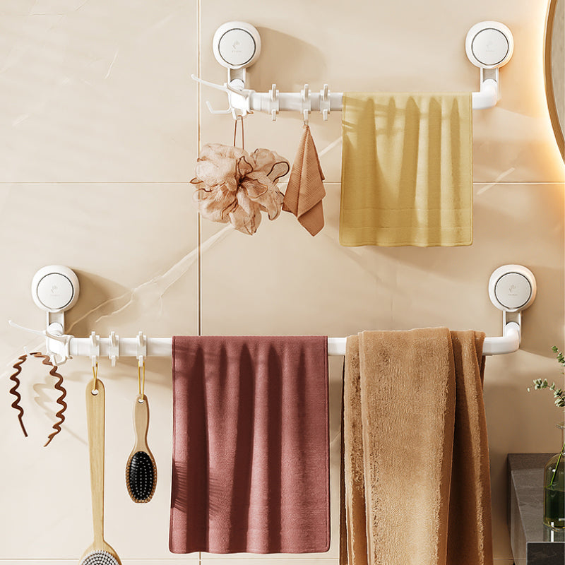 Suction Cup Bathroom Towel Rack with 5 Hooks, No Drill Adjustable Length