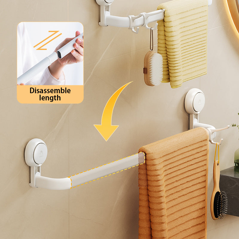 Suction Cup Bathroom Towel Rack with 5 Hooks, No Drill Adjustable Length