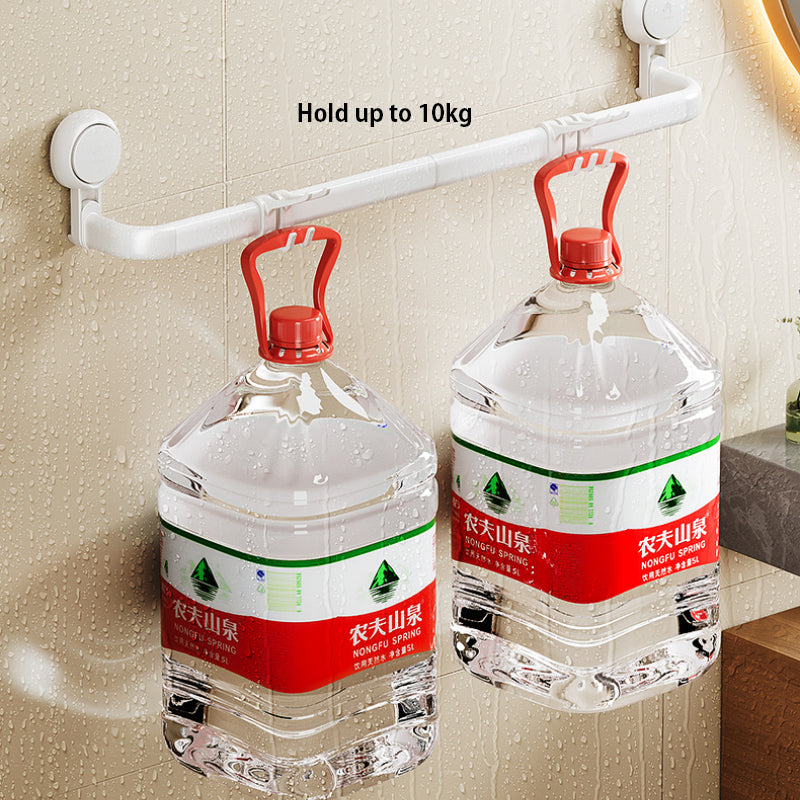 Suction Cup Bathroom Towel Rack with 5 Hooks, No Drill Adjustable Length