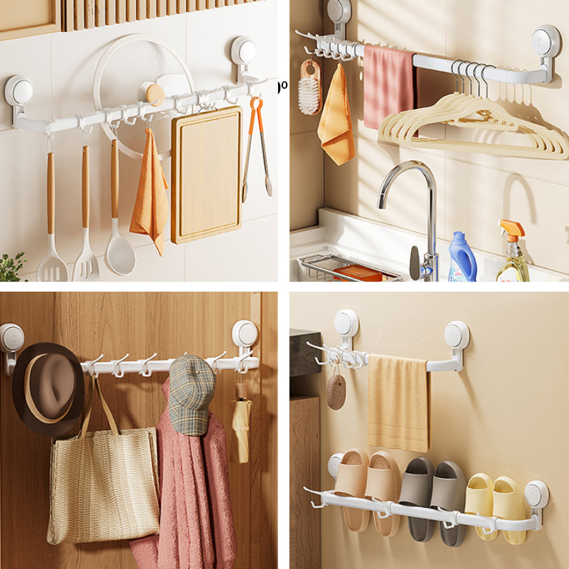 Suction Cup Bathroom Towel Rack with 5 Hooks, No Drill Adjustable Length