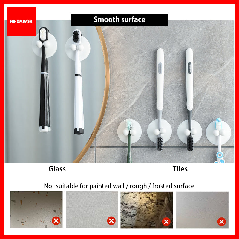 Suction Toothbrush Holder Wall Mount for Bathroom Tiles, No Drill