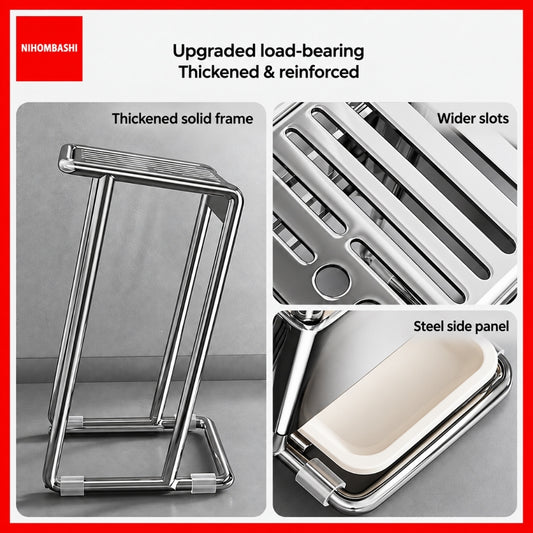 NIHOMBASHI 304 Stainless Steel Knife Rack Kitchen Knife Holder Organiser with Removable Drip Tray Scissors Storage