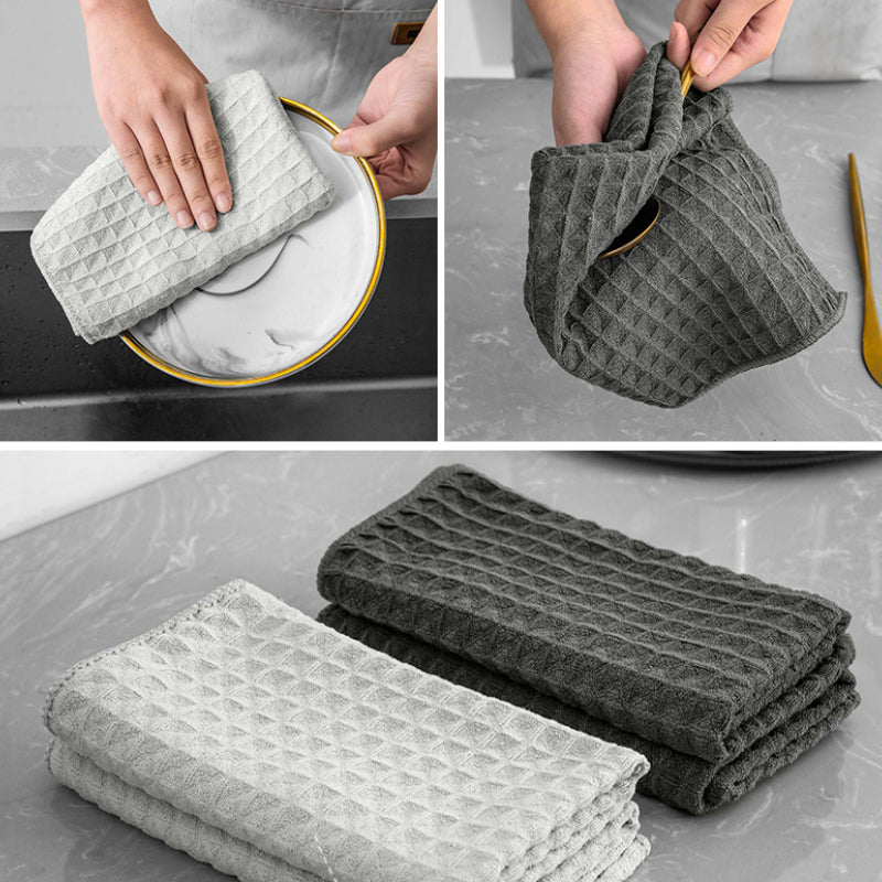 (4pcs) Kitchen Towel Anti-Grease Waffle Fiber Cleaning Cloths