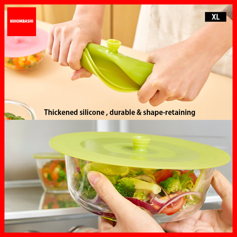 XL-Premium Silicone Suction Lid Reusable Food Cover Bowl Lid Airtight Leakproof Stretchable Lid Food Storage Cover Anti Dust Fresh Keeping 3 Colors