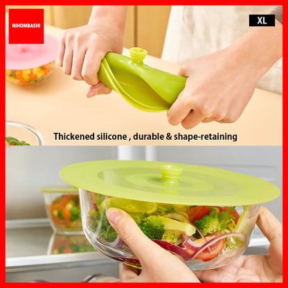 XL-Premium Silicone Suction Lid Reusable Food Cover Bowl Lid Airtight Leakproof Stretchable Lid Food Storage Cover Anti Dust Fresh Keeping 3 Colors