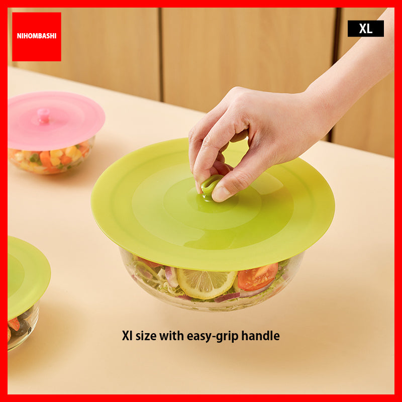 XL-Premium Silicone Suction Lid Reusable Food Cover Bowl Lid Airtight Leakproof Stretchable Lid Food Storage Cover Anti Dust Fresh Keeping 3 Colors