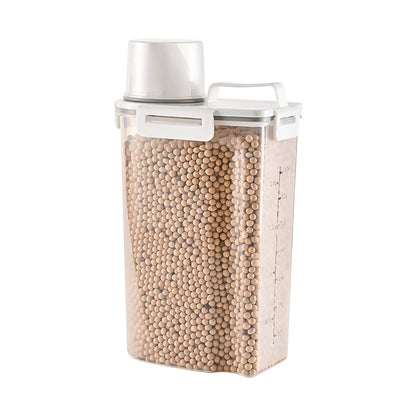 Airtight Rice Storage Container 2.5L Transparent Food Storage Box Grain Cereal Flour Container Moisture Proof Measuring Cup