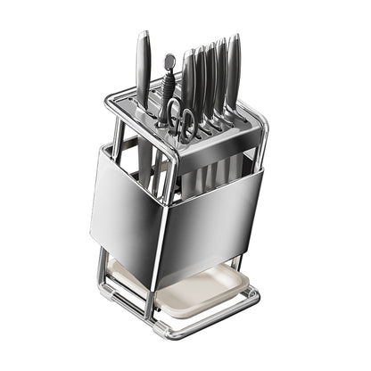 NIHOMBASHI 304 Stainless Steel Knife Rack Kitchen Knife Holder Organiser with Removable Drip Tray Scissors Storage
