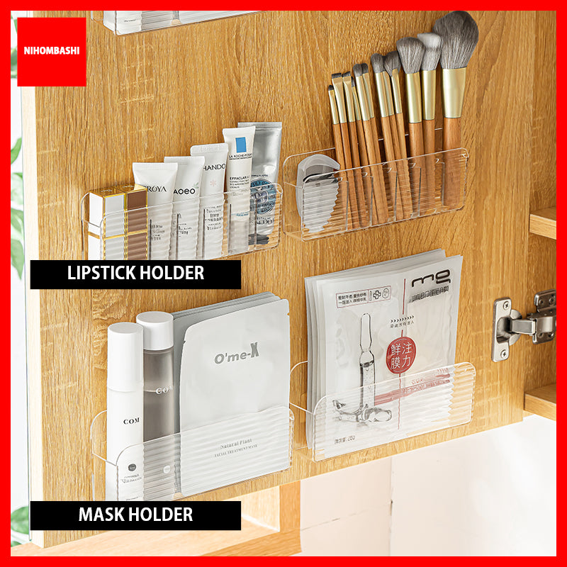 Wall Mount Storage Organizer Makeup Mask Lipstick Clear Storage Box Holder No Drilling Hang Walls Doors for Cabinet Bathroom Bedroom
