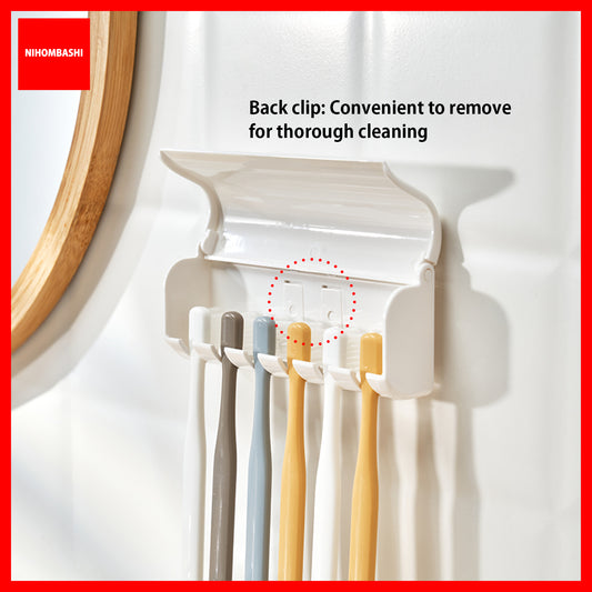 6-Slot Dustproof Toothbrush Holder with Adhesive Tape