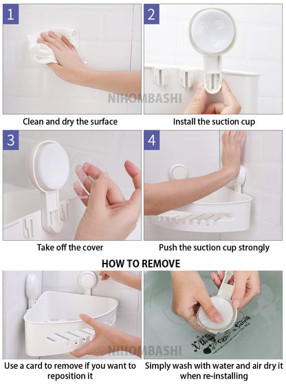 Bathroom Suction Shower Rack Corner Storage Organizer