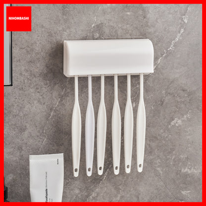 6-Slot Dustproof Toothbrush Holder with Adhesive Tape