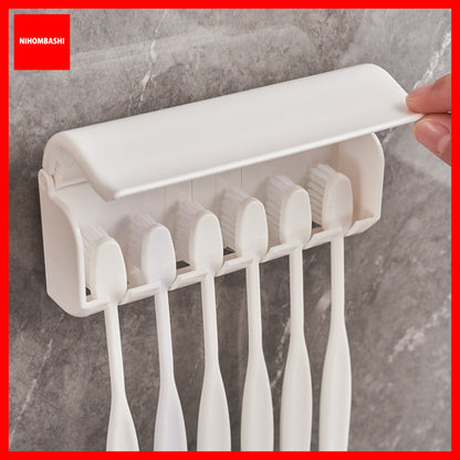 6-Slot Dustproof Toothbrush Holder with Adhesive Tape