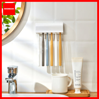 6-Slot Dustproof Toothbrush Holder with Adhesive Tape