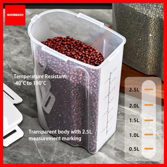 Airtight Rice Storage Container 2.5L with Measuring Cup and Pour Spout