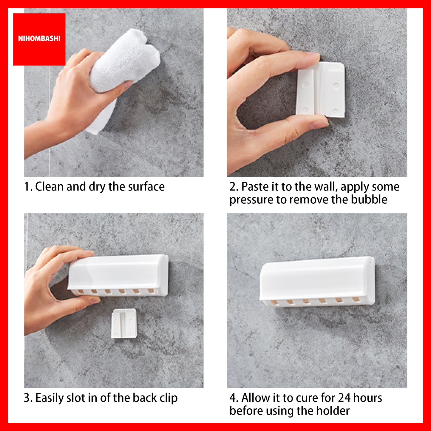 6-Slot Dustproof Toothbrush Holder with Adhesive Tape