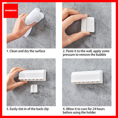 6-Slot Dustproof Toothbrush Holder with Adhesive Tape