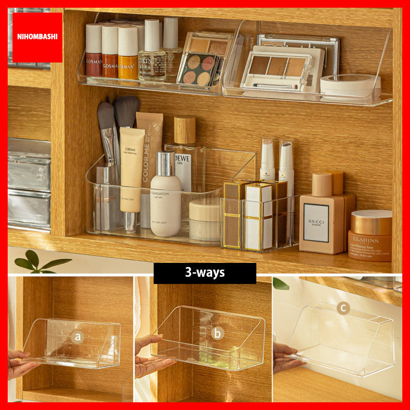 Makeup Organizer Shelf Cabinet Cosmetic Storage Tray with Adhesive Tape Make up Vanity Holder for Bathroom Counter