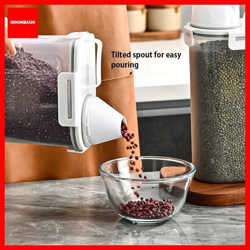 Airtight Rice Storage Container 2.5L Transparent Food Storage Box Grain Cereal Flour Container Moisture Proof Measuring Cup