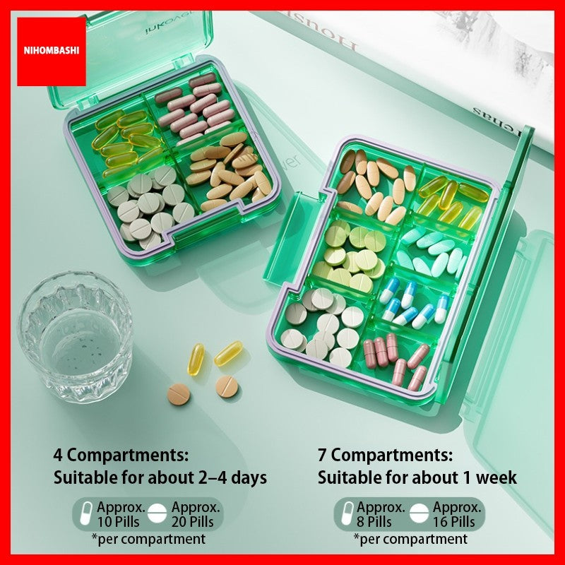 Ultra Slim 1.6cm Medicine Pill Box Food Grade Transparent Portable 4/7 Compartments Weekly Pill Organizer with Silicone