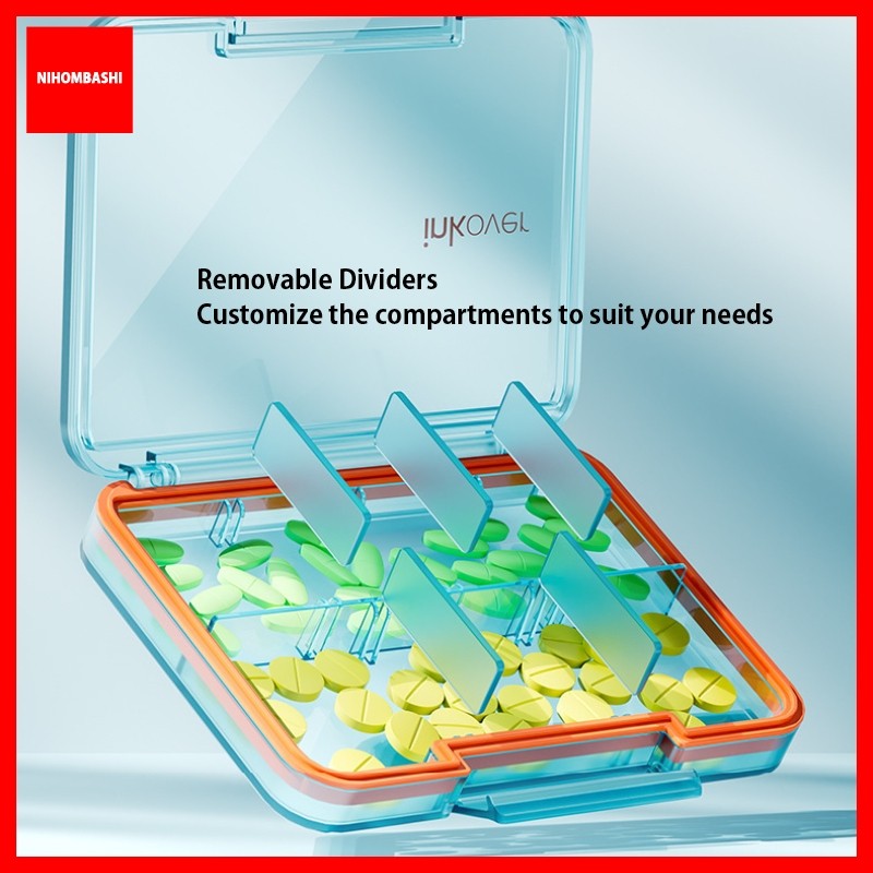 Ultra Slim 1.6cm Medicine Pill Box Food Grade Transparent Portable 4/7 Compartments Weekly Pill Organizer with Silicone