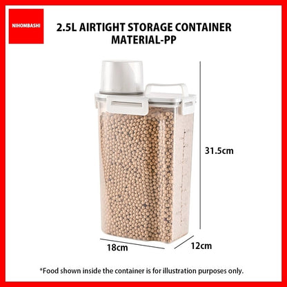 Airtight Rice Storage Container 2.5L Transparent Food Storage Box Grain Cereal Flour Container Moisture Proof Measuring Cup