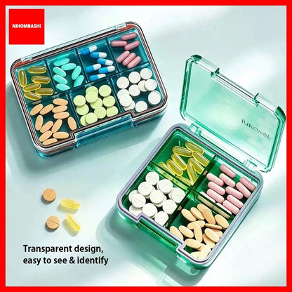 Ultra Slim 1.6cm Medicine Pill Box Food Grade Transparent Portable 4/7 Compartments Weekly Pill Organizer with Silicone