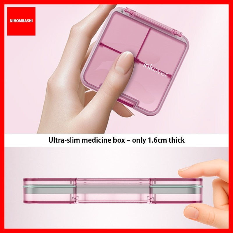 Ultra Slim 1.6cm Medicine Pill Box Food Grade Transparent Portable 4/7 Compartments Weekly Pill Organizer with Silicone