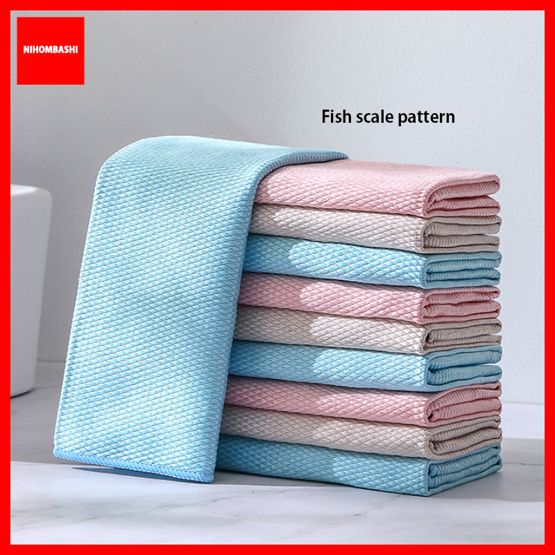 (5pcs/3pcs) Kitchen Anti-Grease Wiping Towel Fish Scale Car Wipe Cloth