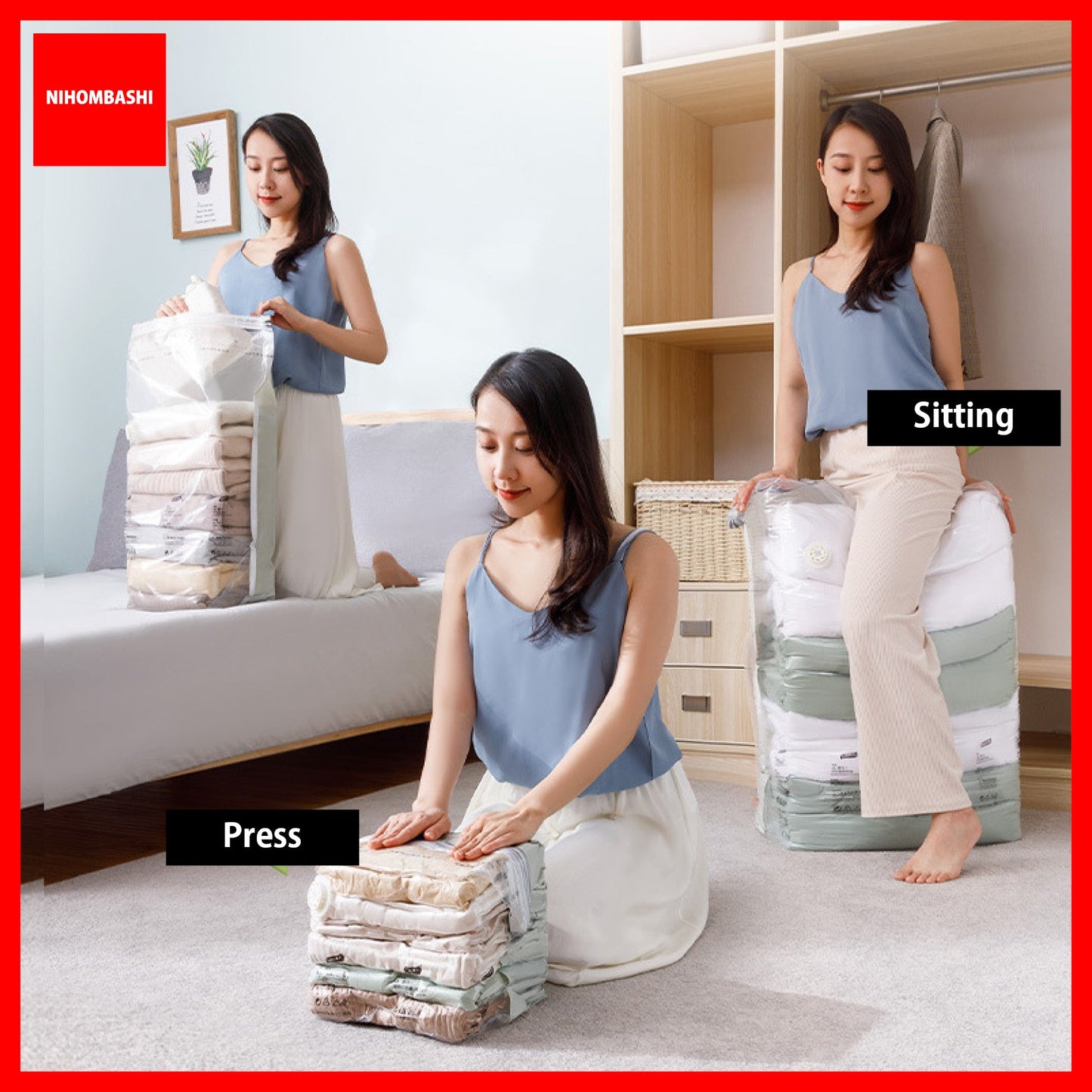 (9pcs) No PumpThree-Dimensional Vacuum Bags For Clothes