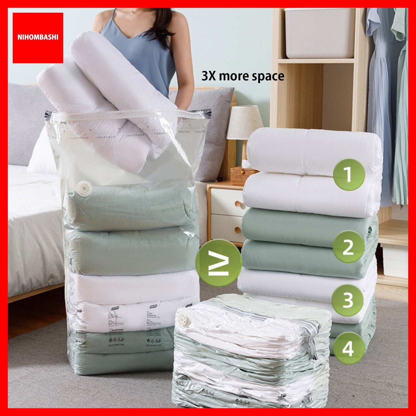 (9pcs) No PumpThree-Dimensional Vacuum Bags For Clothes