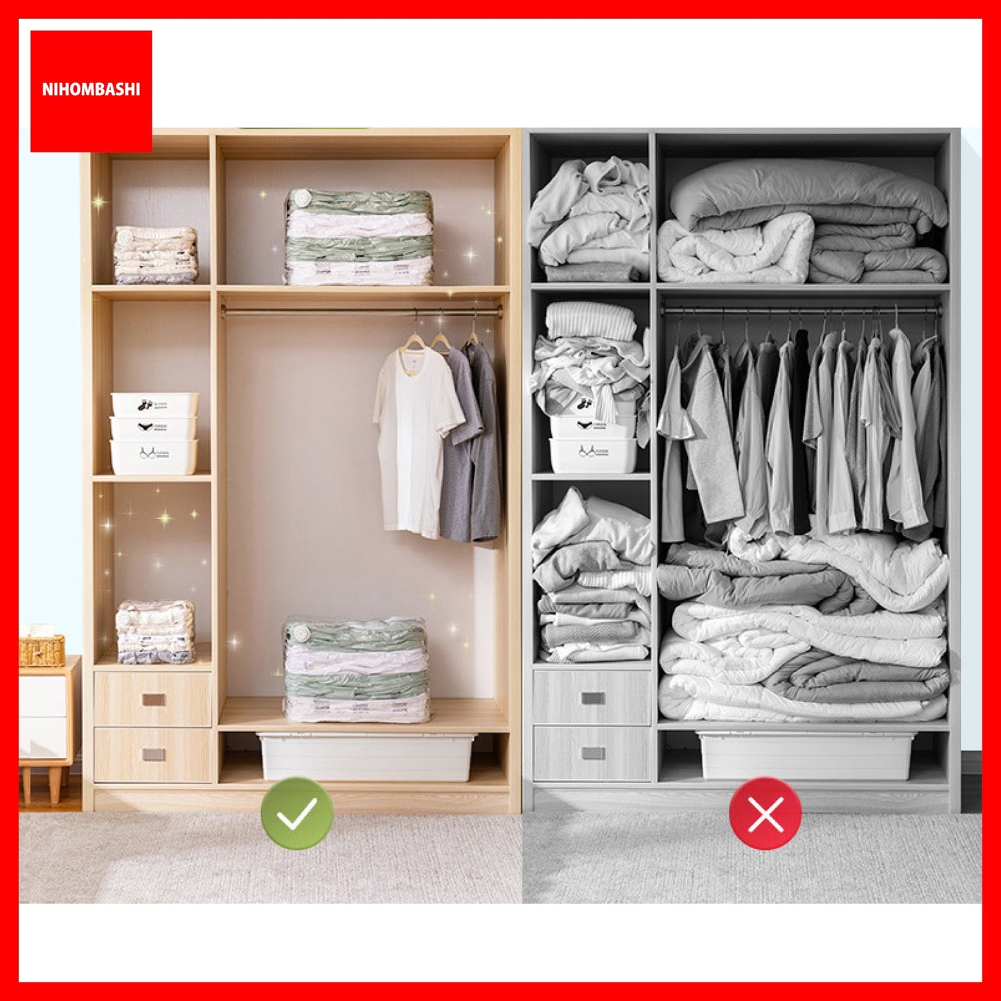 (9pcs) No PumpThree-Dimensional Vacuum Bags For Clothes